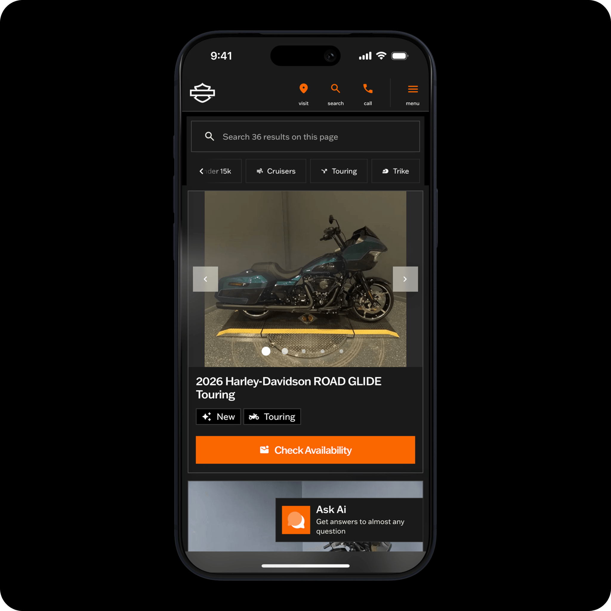Harley-Davidson search interface