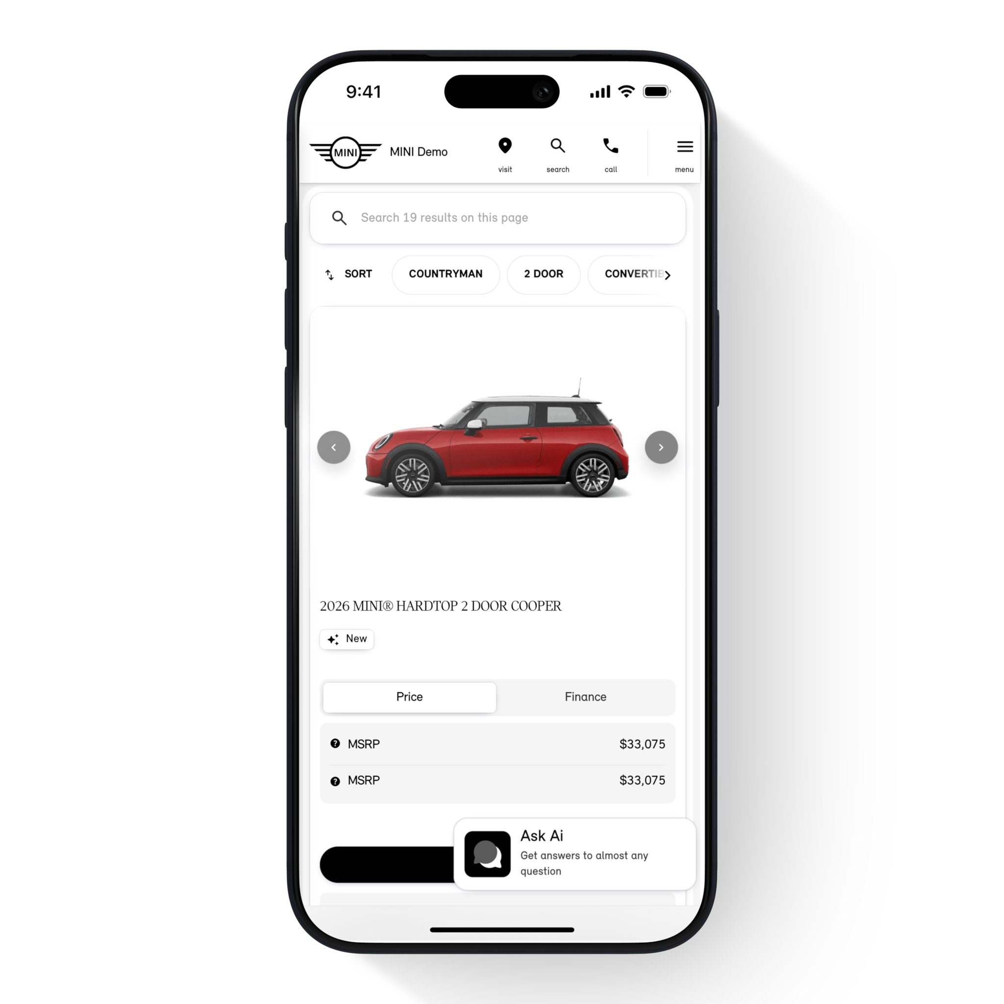 MINI USA search interface