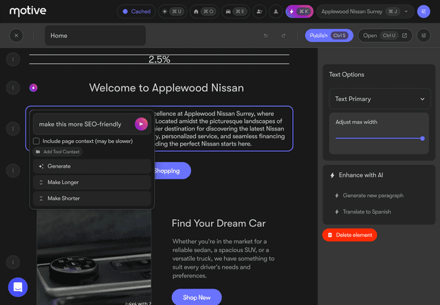 Nissan Canada website editor