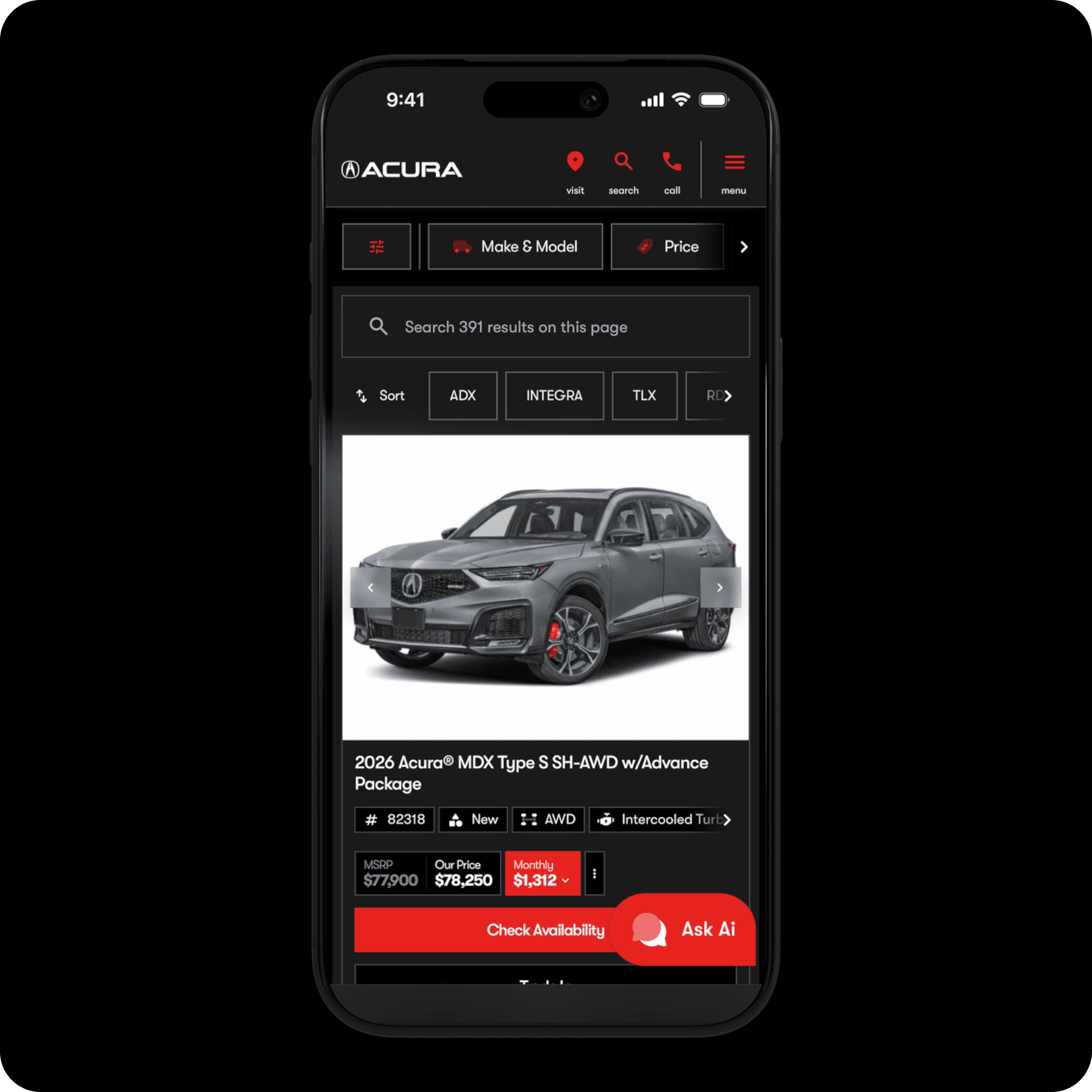 Acura dealer website on Motive