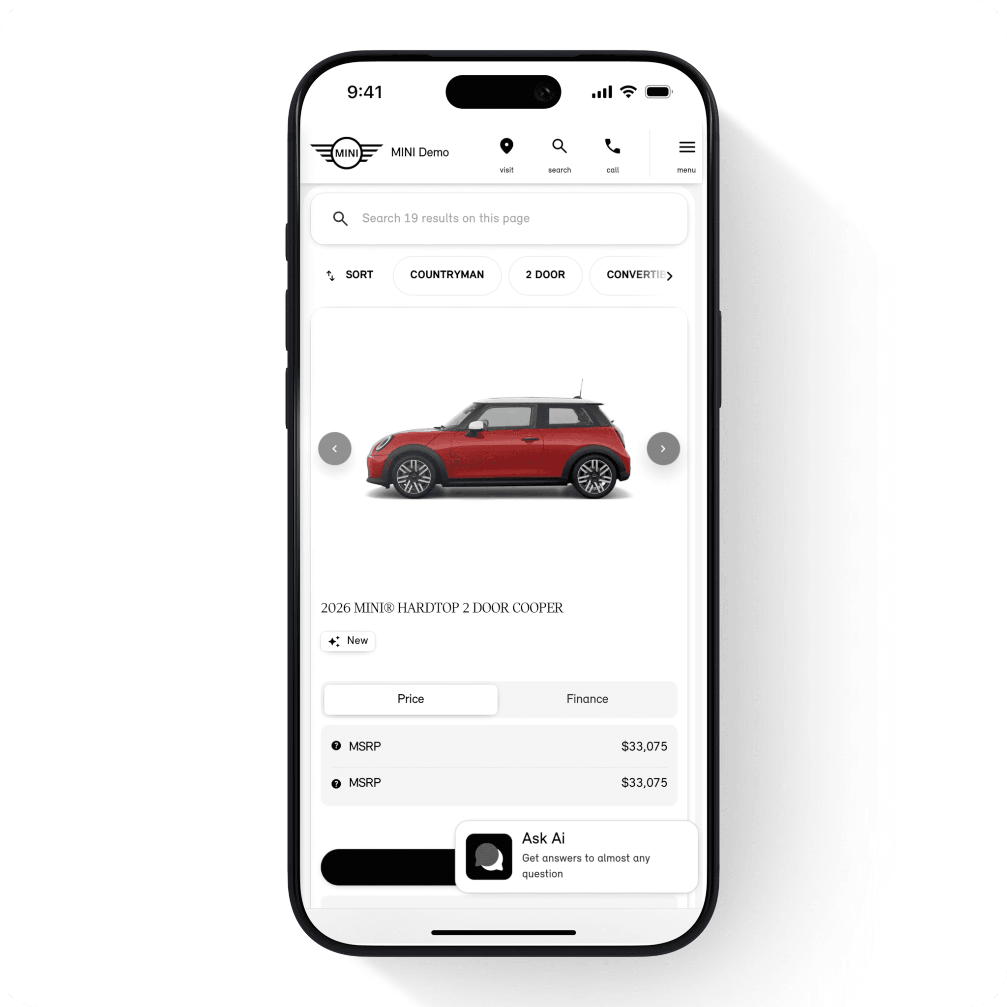 MINI USA search interface