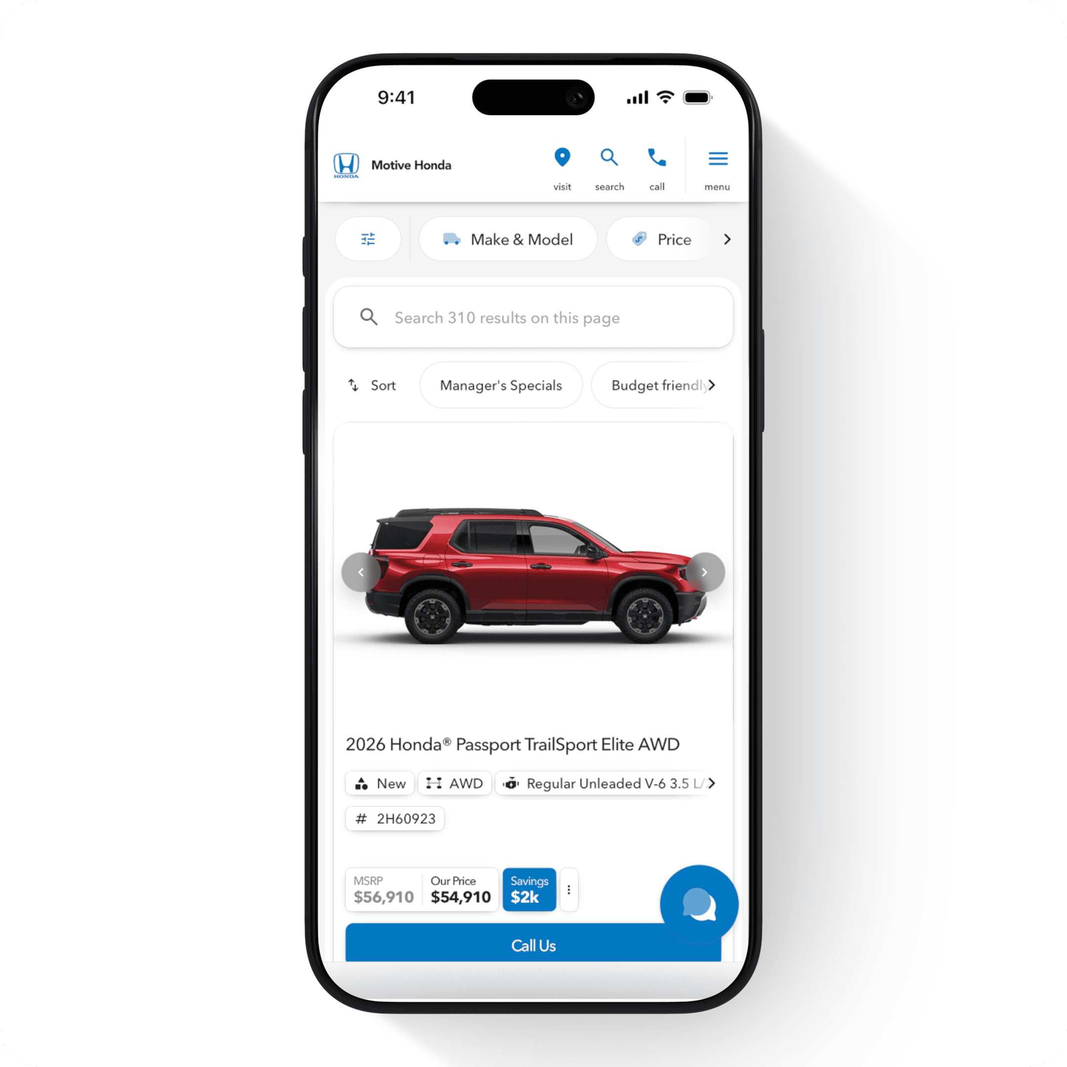 Honda dealer website on Motive