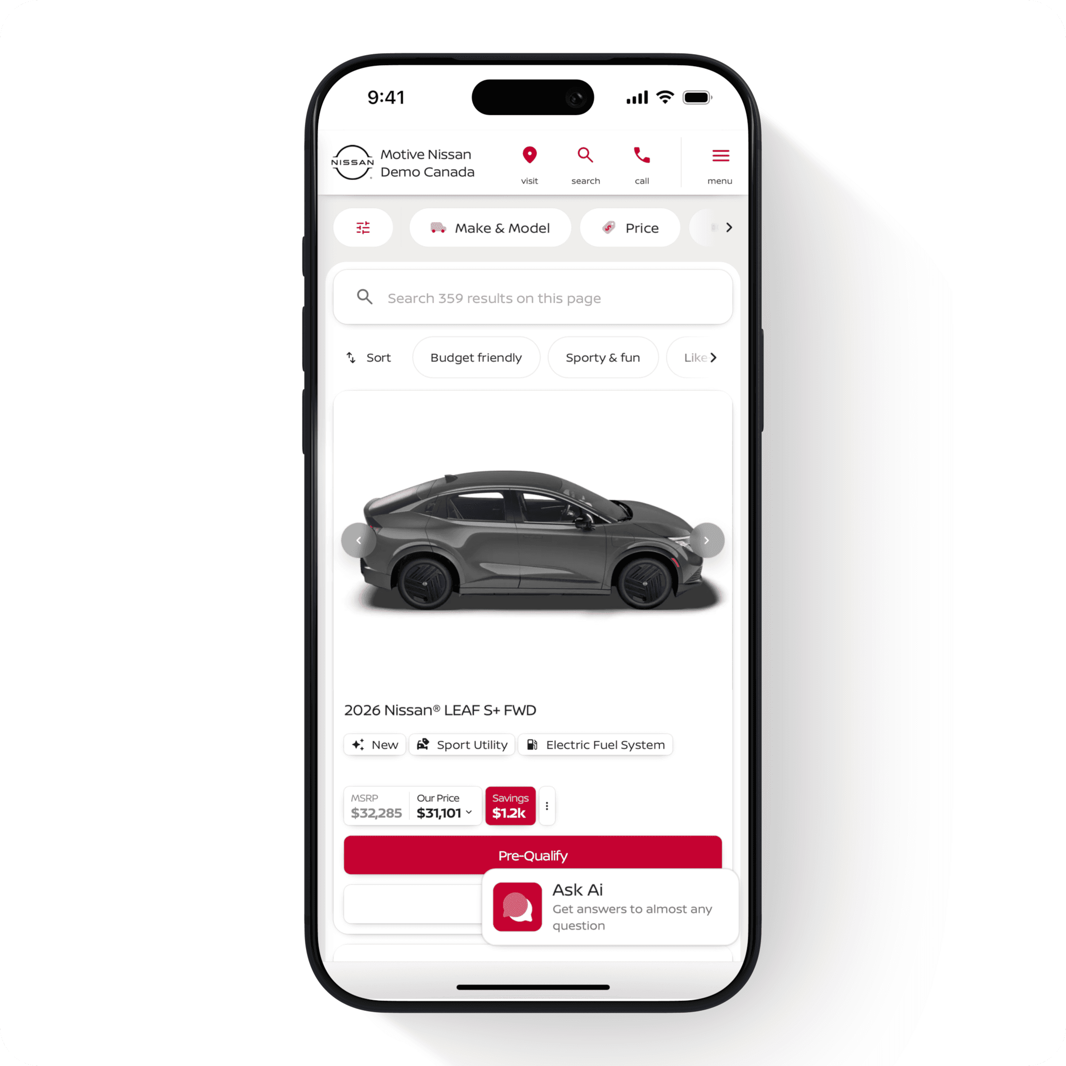 Nissan Canada dealer website on Motive